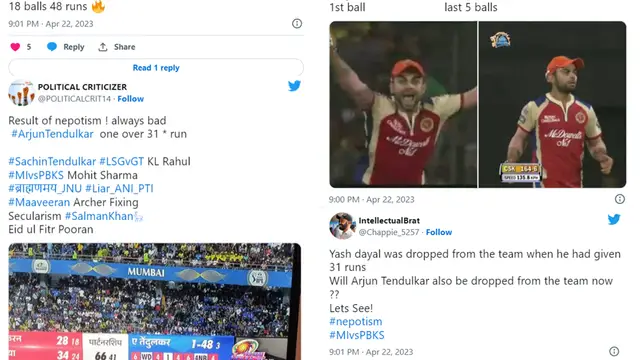 31 ரன்களை வாரி வழங்கிய அர்ஜுன் டெண்டுல்கர் – ட்விட்டரில் கொந்தளிக்கும் ரசிகர்கள்.