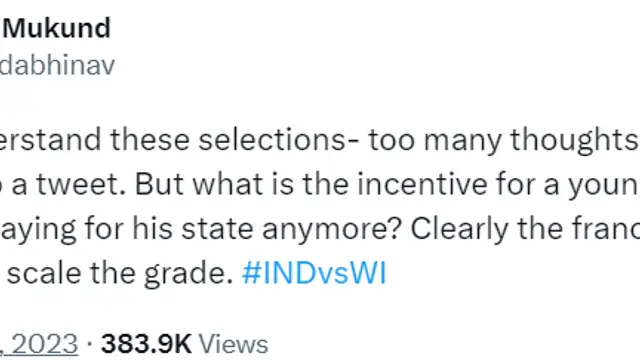 ரஞ்சி டிராபியில் எந்த பயனும் இல்லை, இனி இந்திய அணியில் இடம்பெற ஐபிஎல் தான் விரைவான வழி போல? – விரக்தி தெரிவித்த அபினவ் முகுந்த்.