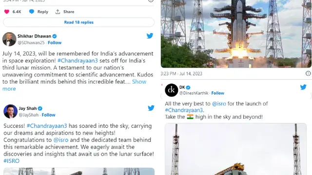 சந்திராயன் 3 வெற்றிகரமாக ஏவப்பட்ட பிறகு ISRO விற்கு வாழ்த்துகளை தெரிவித்துள்ள கிரிக்கெட் வீரர்கள் – யார் யார் தெரியுமா?
