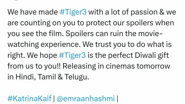 Tiger 3 से पहले सलमान और कैटरीना ने दर्शकों से की खास अपील, कहा – फिल्म देखने के बाद क्लाइमेक्स को ना करें रिवील, जाने क्या है वजह