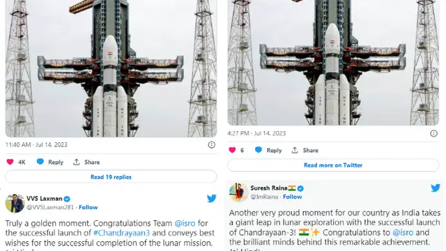 சந்திராயன் 3 வெற்றிகரமாக ஏவப்பட்ட பிறகு ISRO விற்கு வாழ்த்துகளை தெரிவித்துள்ள கிரிக்கெட் வீரர்கள் – யார் யார் தெரியுமா?